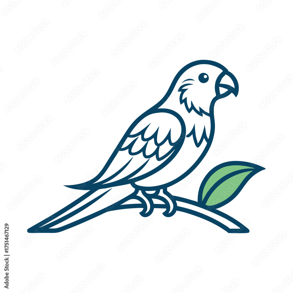 Obraz premium Cartoon parrot perched on a branch