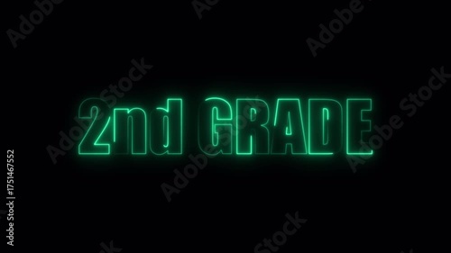 2nd grade neon glowing text animation on black background for school, college and university, animated 2nd grade text for educational purposes.