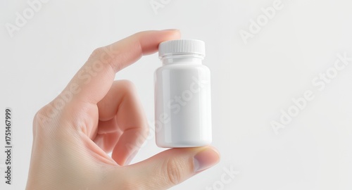 Bottle Held in Hand, Mockup, Blank Container on White Background