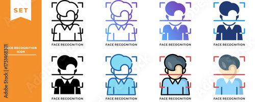 Face Recognition Icon Set – Biometric Identification, AI Security System, and Smart Authentication Technology