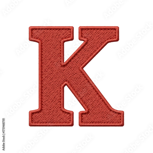 Embroidered Red Capital Letter K on Transparent Background