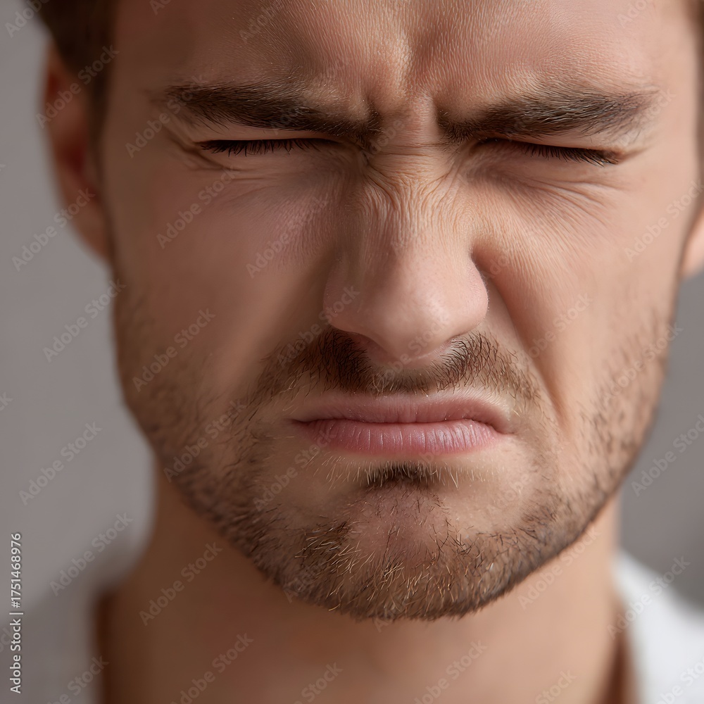 Obraz premium Close-up of a man squinting with intense expression