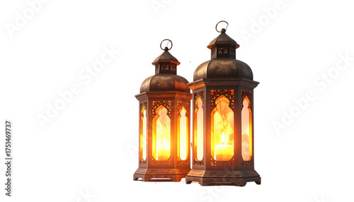  Two magical miniature lantern bundles isolated on transparent background.