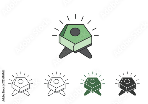 Stylized green holy book on a traditional stand radiating light, presented as a vector icon.