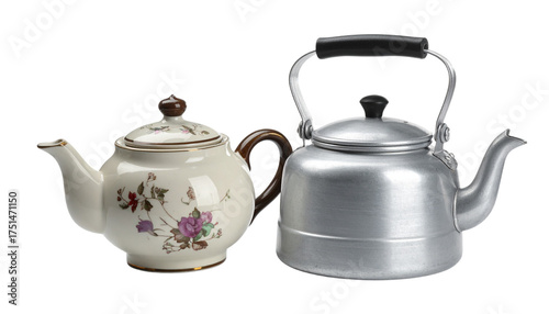 111 - Floating teapot duo with steam isolated on transparent background