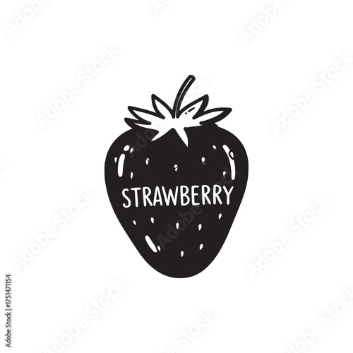 Minimalist Black and White Strawberry Illustration with Clear Text Label