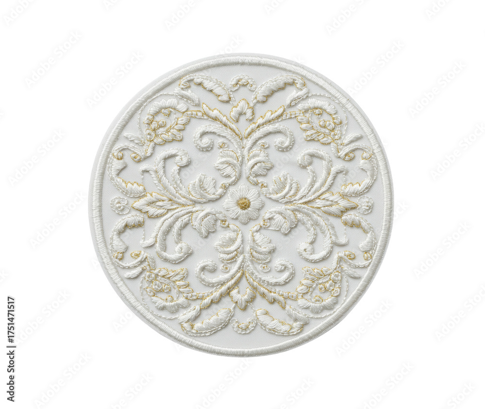 Fototapeta premium White Gold Embroidered Oval Patch Fabric Ornament
