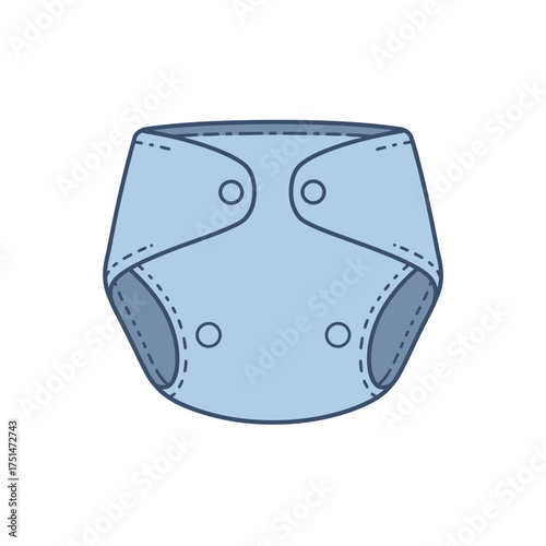Light blue cloth diaper with snaps for baby care and sustainable parenting essentials isolated on white background Vector Illustration