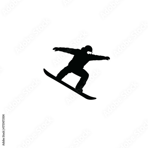 Dynamic silhouette of a snowboarder mid-air capturing the thrill of winter sports isolated on white background Vector Illustration
