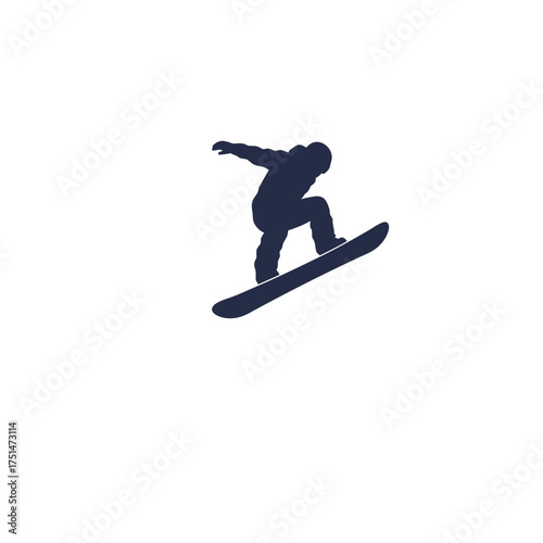 Dynamic silhouette of a snowboarder catching air mid-jump performing a trick against a white backdrop isolated on white background Vector Illustration