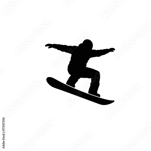 Dynamic silhouette of a snowboarder performing an aerial trick on a white canvas isolated on white background Vector Illustration