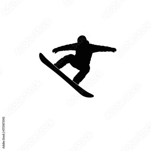 Dynamic silhouette of a snowboarder performing a mid-air jump capturing extreme winter sport action isolated on white background Vector Illustration