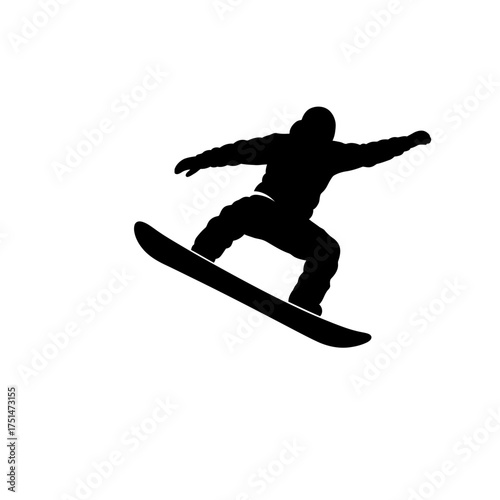 Dynamic silhouette of a snowboarder performing an aerial jump on a dynamic action sports isolated on white background Vector Illustration