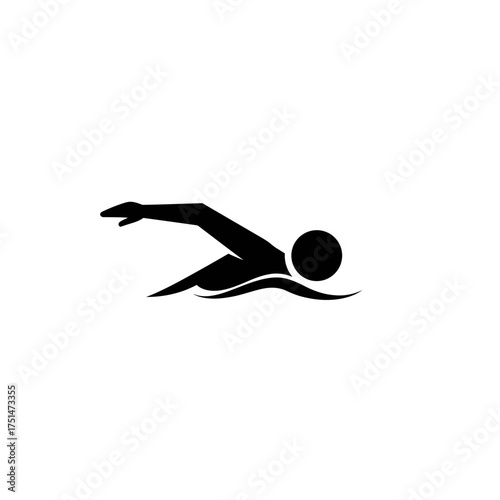 Dynamic silhouette of a swimmer performing the freestyle stroke in water sport motion graphic isolated on white background Vector Illustration