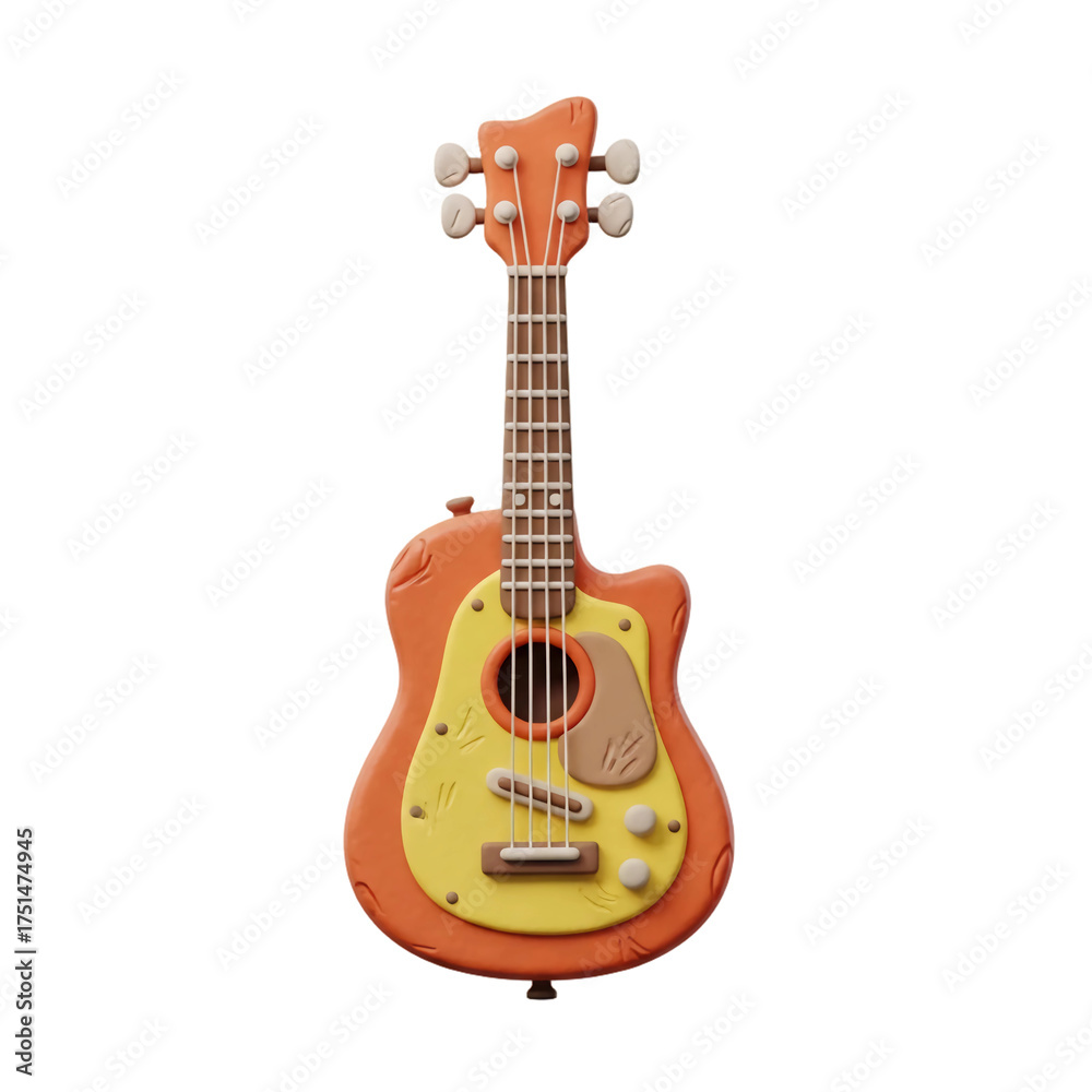 Fototapeta premium Guitar music instrument acoustic musical yellow orange strings clay art