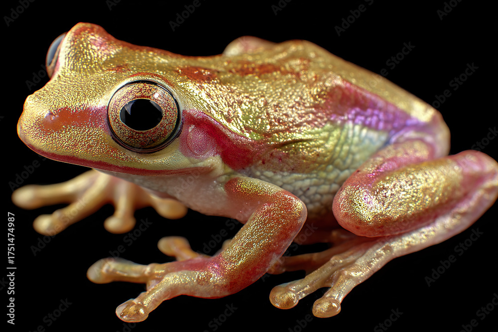 Obraz premium A close-up view of a colorful tree frog with shiny skin