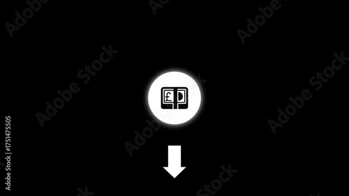 White Circle with Pound Sterling Symbol and Stack of Bills Icon with Down Arrow on Black Background currency