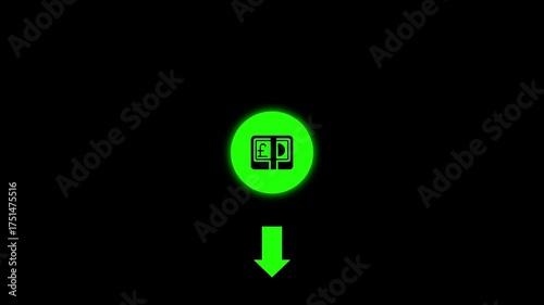 Bright Green Circle with Pound Sterling Symbol and Stack of Bills Icon with Down Arrow on Black Background