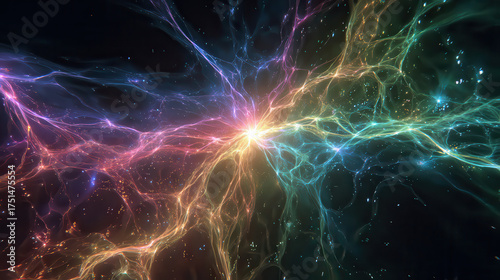 Vibrant cosmic nebula exploding with colorful energy and stars