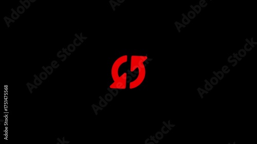 Red Circular Arrows Icon Symbolizing Refresh or Repeat on Black Background reload recycle