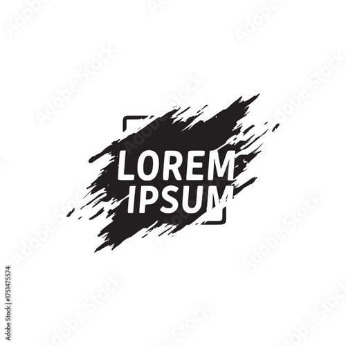 Dynamic Grunge Black Paint Brush Stroke Banner with "LOREM IPSUM" Text Placeholder