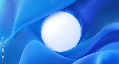 Abstract Blue Waves and Fluid Curves Embracing a Central White Sphere Modern Digital Design Background with Smooth Gradients for Technology, Serenity, and Innovation Concepts