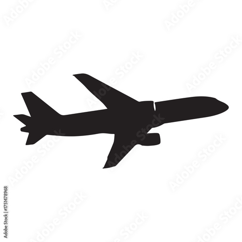 Airplane Silhouette Flying Against a White Background Representing Travel and Aviation Industry with Streamlined Design and Modern Transportation
