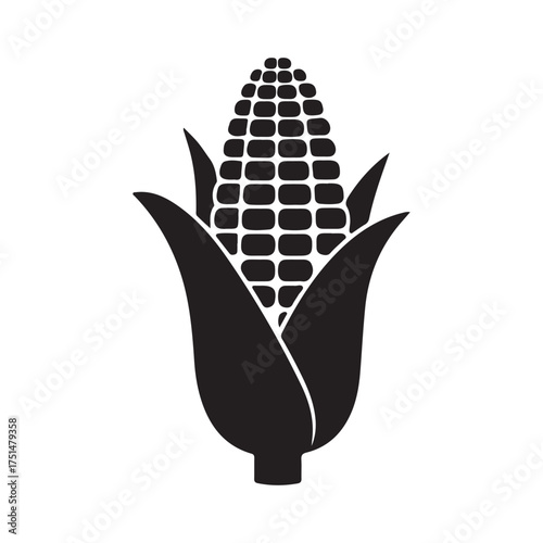 Black and White Corn on the Cob Vector Illustration for Agricultural and Nutritional Content Featuring Healthy Food and Farming Themes