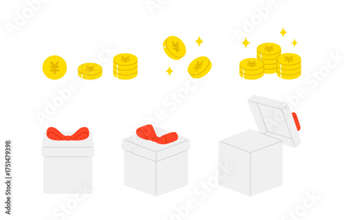 円マークコインとプレゼントボックスのセット【ベクターイラスト素材】