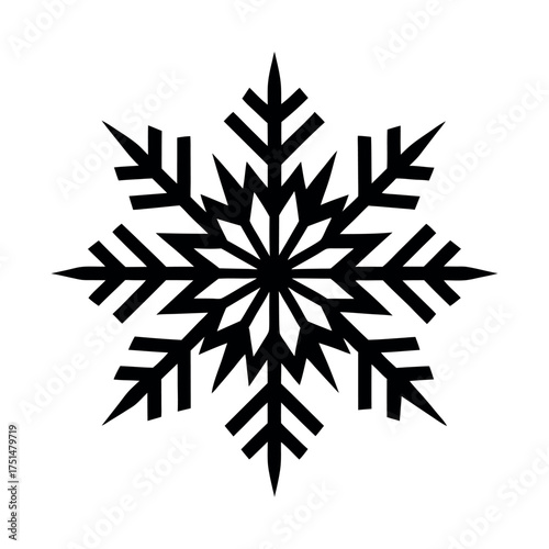 Black geometric snowflake design on white