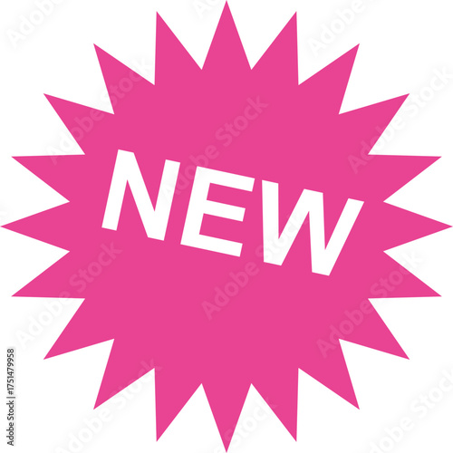 Vibrant Pink Starburst with Bold NEW Text Exciting Announcement Graphic Design Element for Promotions and Marketing Campaigns