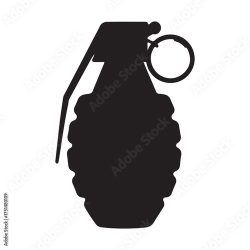 Black Grenade Silhouette on White Background Security Risk and Danger Concept Military Weapon Detonation Symbol