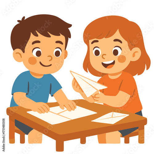 Kids Building a Paper Airplane