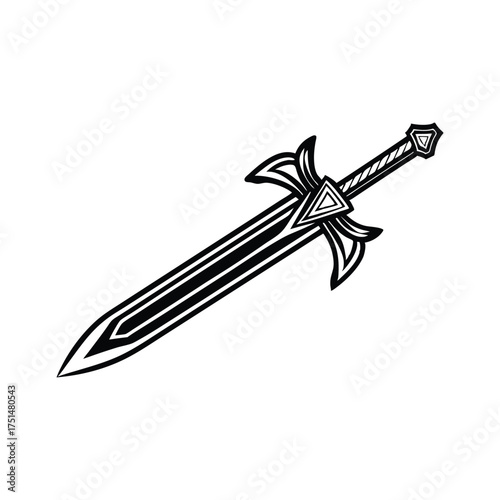 Black fantasy sword with triangular guard