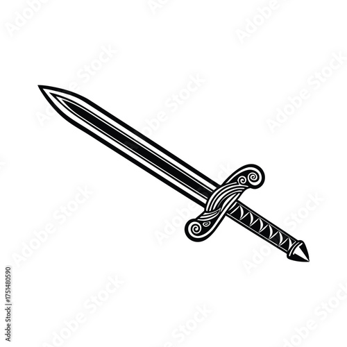 Black ancient sword with ornate hilt