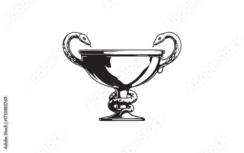 Classic Black and White Illustration of the Bowl of Hygieia Medical Symbol