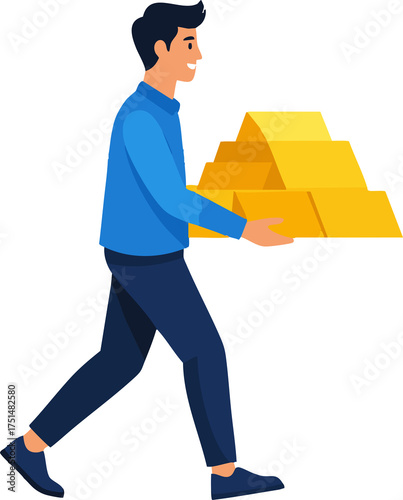 Man carrying gold bars representing wealth, savings, and security