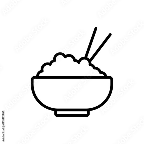 Outline asian rice bowl grain food line art icon