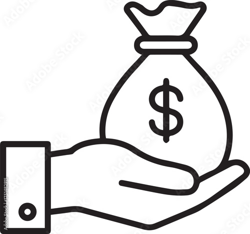 Hand offering a bag of money for investment and financial freedom, symbolizing wealth, generosity, and opportunities for wealth creation