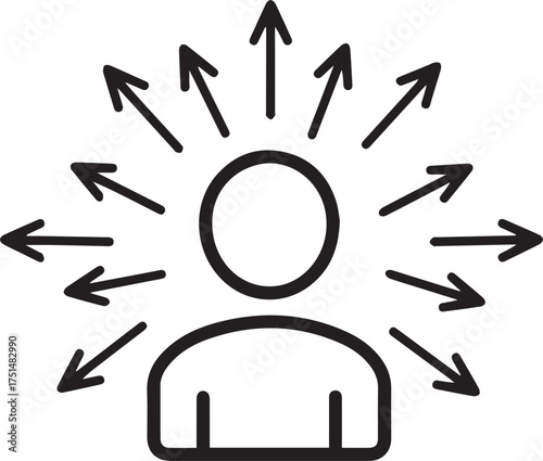 Empower your brand with this versatile vector featuring a person radiating ideas and inspiration, perfect for showcasing creative thinking and innovative solutions