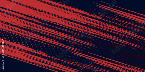Red grunge glitch distorted grunge on black background. Red and black halftone dot pattern. Grunge halftone design. Vector arts.