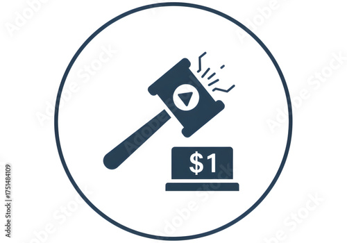 Minimal icon of a digital auction hammer — no background, no shadow PNG