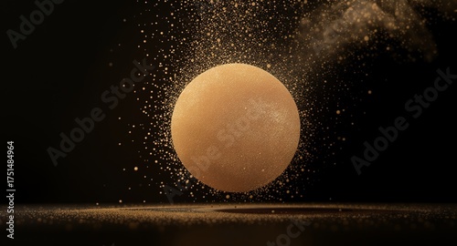 Luxurious Golden Sphere with Shimmering Particles and Sparkling Dust on Dark Background Elegant Abstract Design, Festive Glow, Opulent Texture