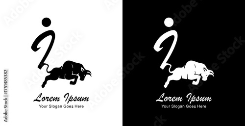 Logo design of a jumping bull with its tail forming the letter i
