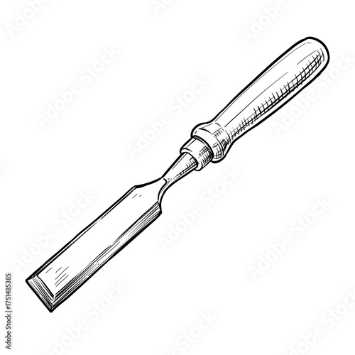 woodworking chisel tool vector line art hand drawn illustration