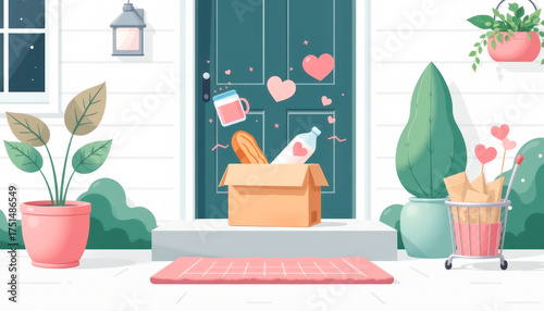 Cozy Romantic Outdoor Scene with Heart Decorations