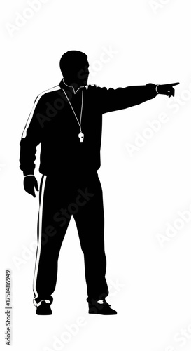 Commanding silhouette of a coach pointing with authority, inspiring athletic performance