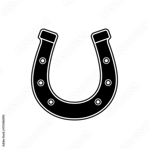 Black horseshoe isolated on white background, a symbol of luck and good fortune