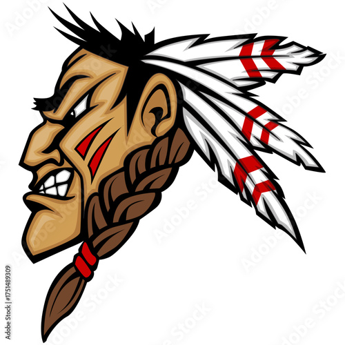 Native American Warrior: A Fierce depiction of a Native American warrior. The image captures the warrior's stern expression and traditional attire.