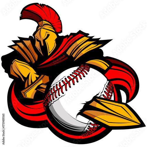 The Athletic Guardian: A stylized illustration of a Spartan warrior, exuding strength, holding a baseball, a visual declaration of athletic prowess and competitive spirit.